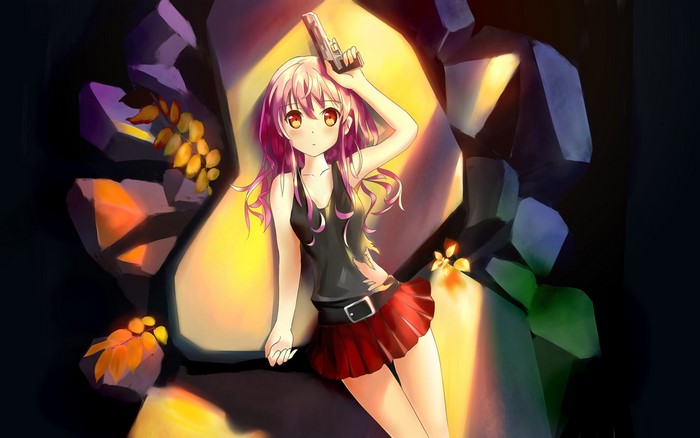 Inori Yuzuriha from Guilty Crown holding a gun