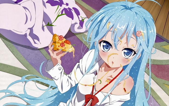 Erio Touwa from Denpa Onna to Seishun Otoko eating pizza
