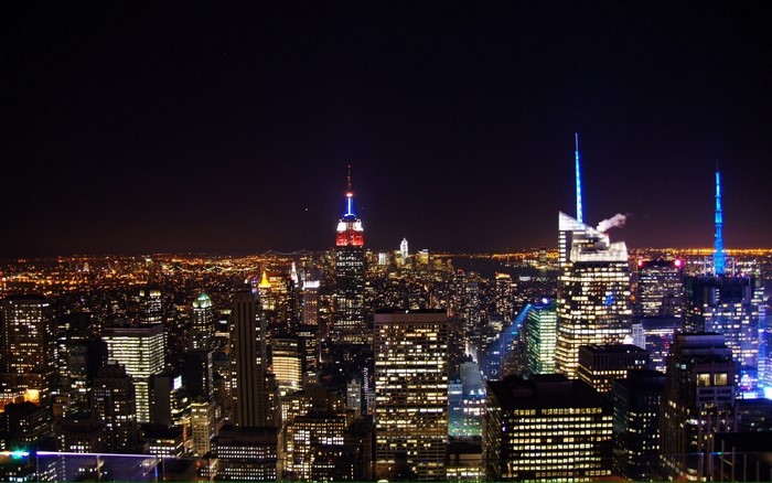New York City skyline at night with Empire State Building