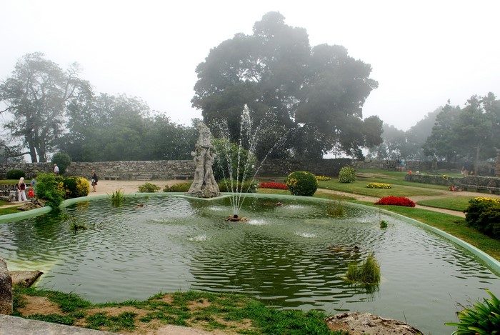 Park with fountain and sculpture