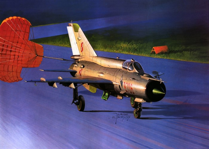 MIG-21 Airplane with Drogue Parachute Landing