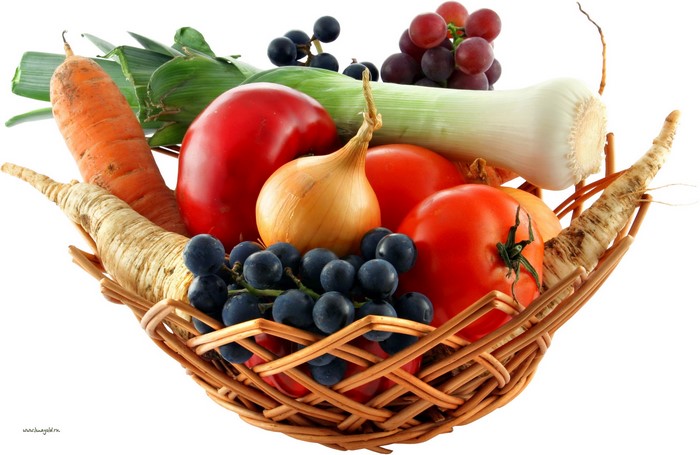 Basket of fresh vegetables and fruits