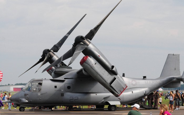 US Marine V-22 Osprey tiltrotor aircraft on tarmac