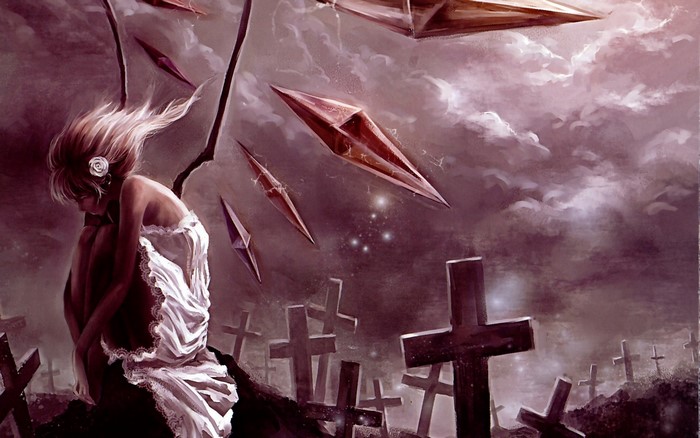 Gothic Fantasy Angel in Graveyard with Crystals