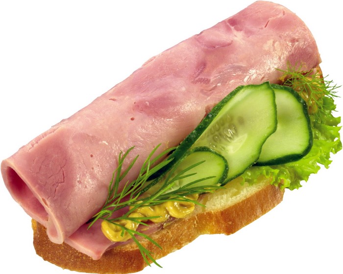 Rolled ham sandwich with cucumber and dill