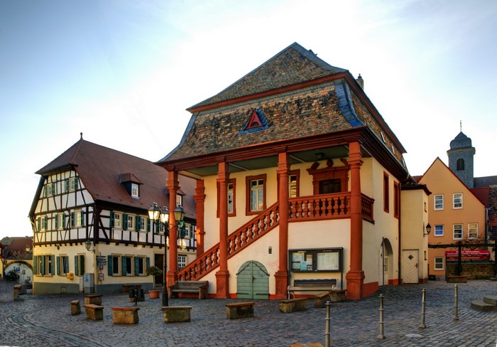 Half-timbered house and town hall in Germany