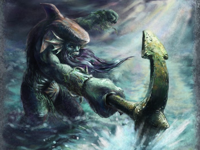 Murloc from World of Warcraft holding an anchor