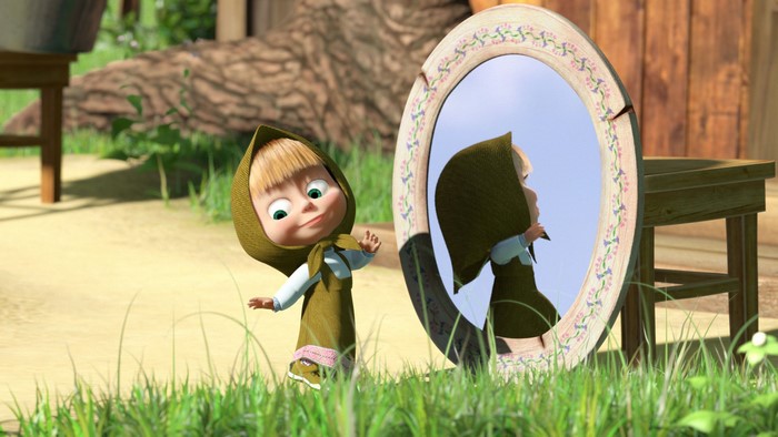 Masha from Masha and the Bear looking in a mirror