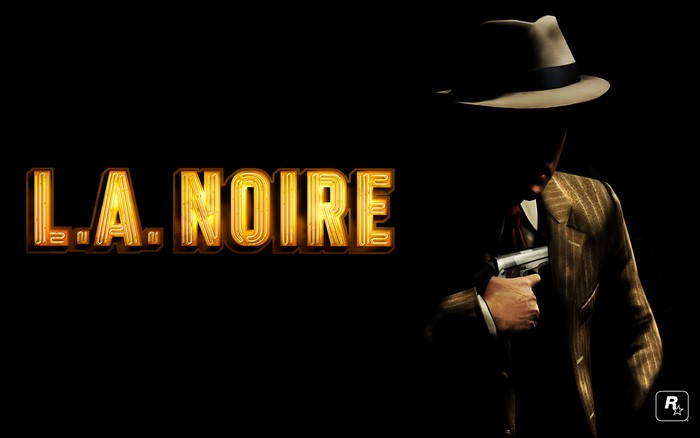 L.A. Noire game title with a man holding a gun
