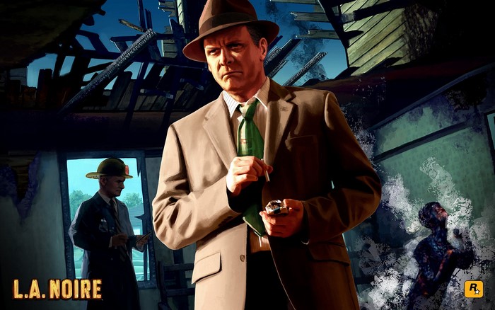 Cole Phelps from L.A. Noire in a destroyed building