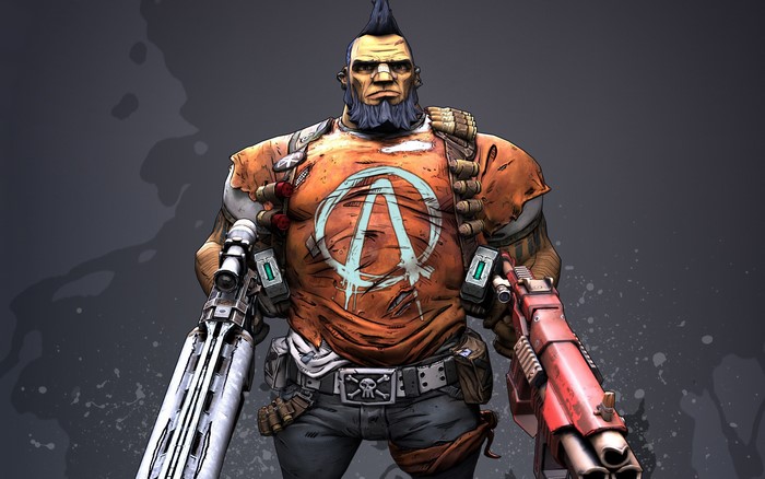 Brick from Borderlands holding two guns