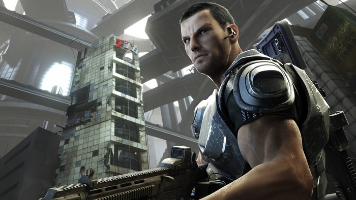 Man with gun in destroyed city