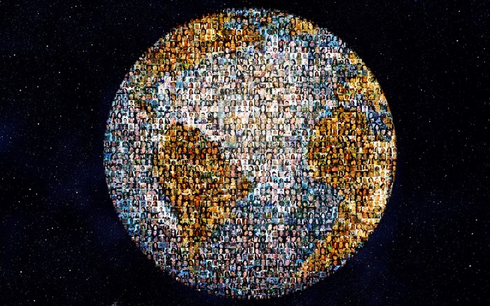 Earth mosaic of diverse people in space