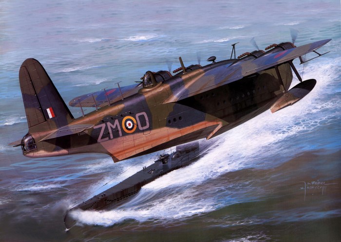 Short Sunderland Mk.II attacking a submarine