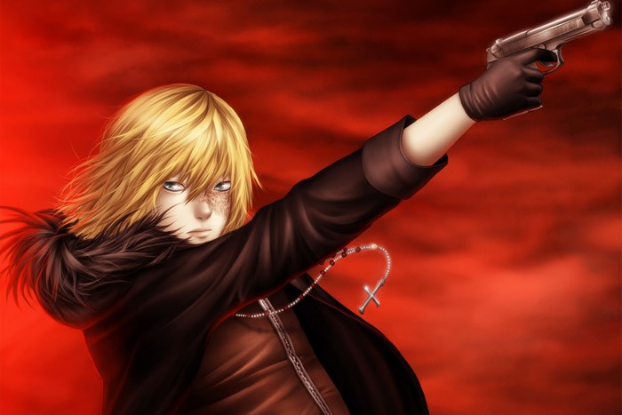 Mello from Death Note holding a gun