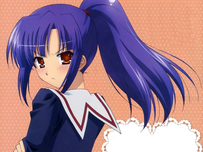 Girl with purple hair in school uniform