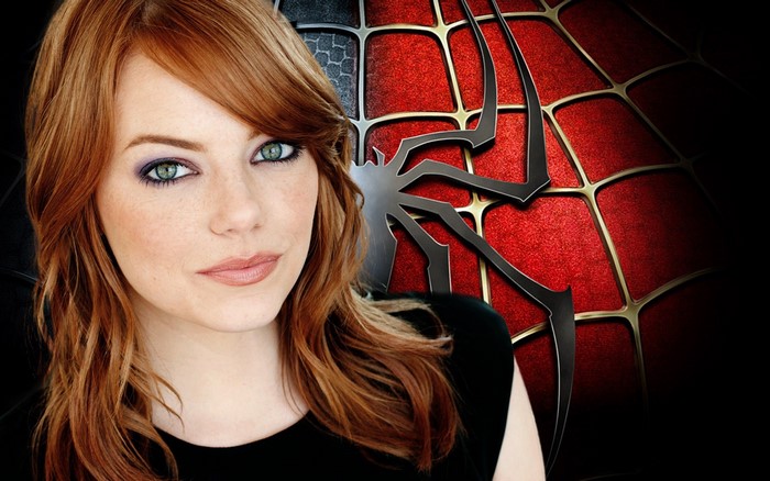 Emma Stone with Spider-Man logo