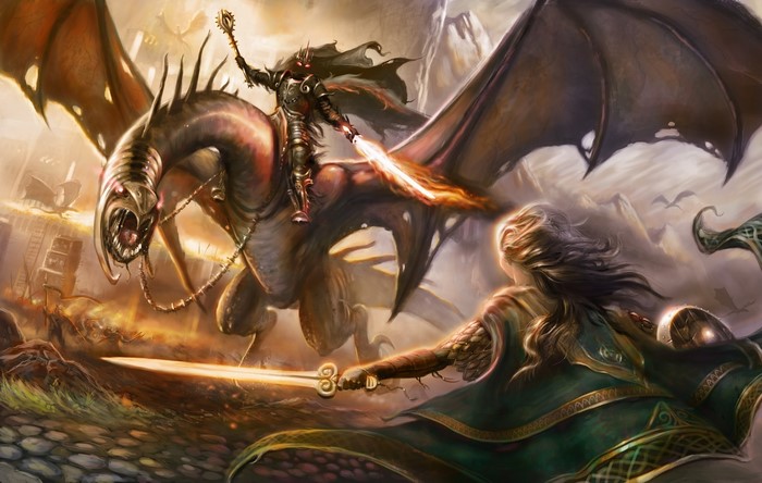 Dragon Rider and Warrior in Battle