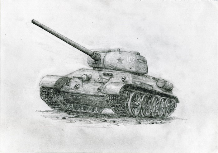 Pencil sketch of a Soviet T-34 tank