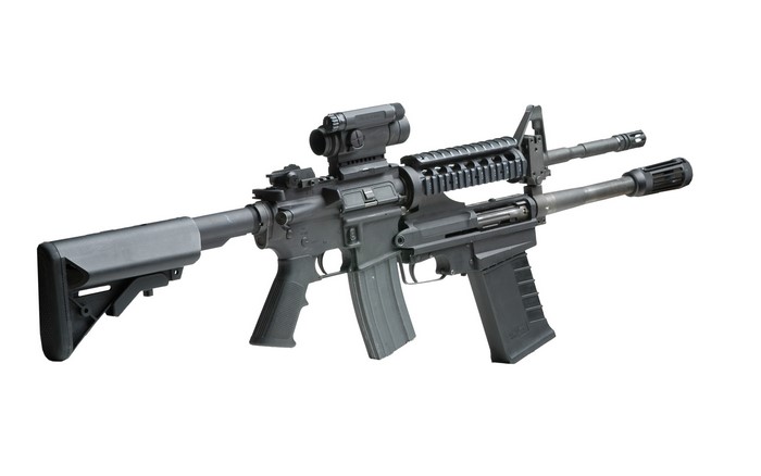 Assault rifle with scope and dual barrels