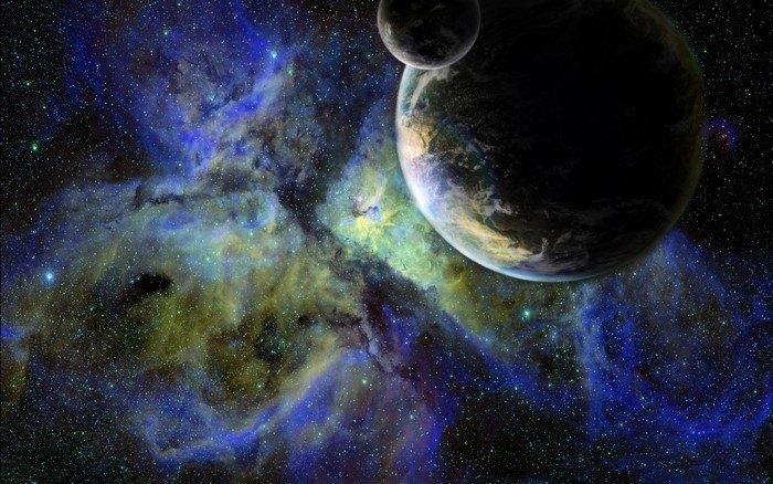 Planets and nebula in outer space