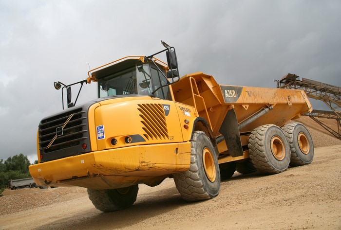 Yellow Volvo A25D Articulated Hauler Truck