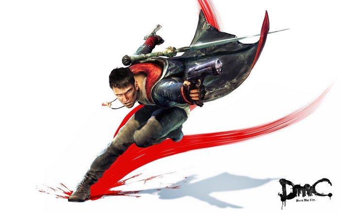 Dante from Devil May Cry running with guns and sword