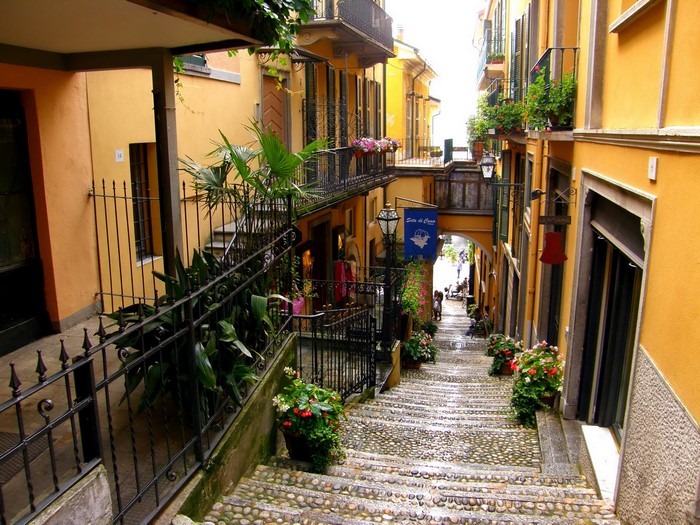 Narrow street with stairs in Italy