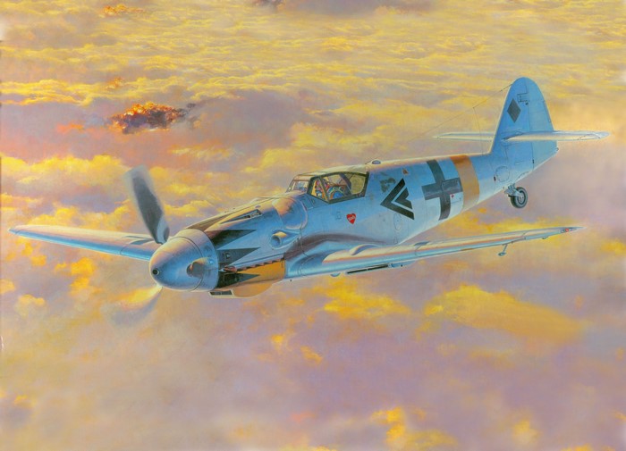 Bf 109G Airplane in Clouds Painting Art