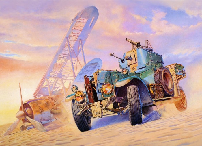 British Armoured Car and Crashed Airplane in Desert