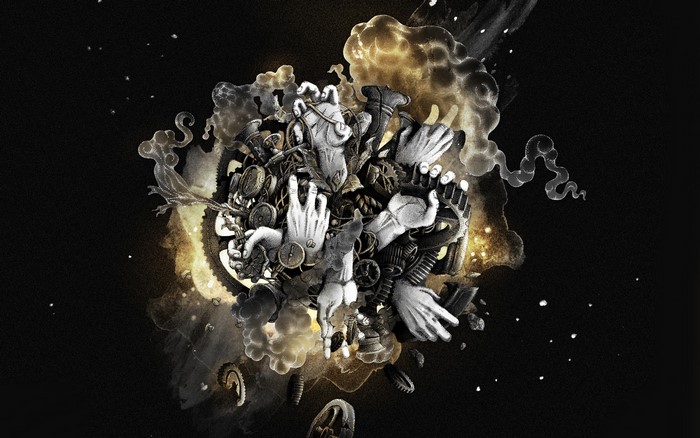 Steampunk collage of hands and gears