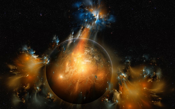 Planet with nebulae in space