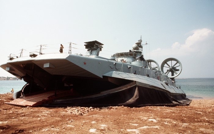Soviet Zubr-class hovercraft on a beach