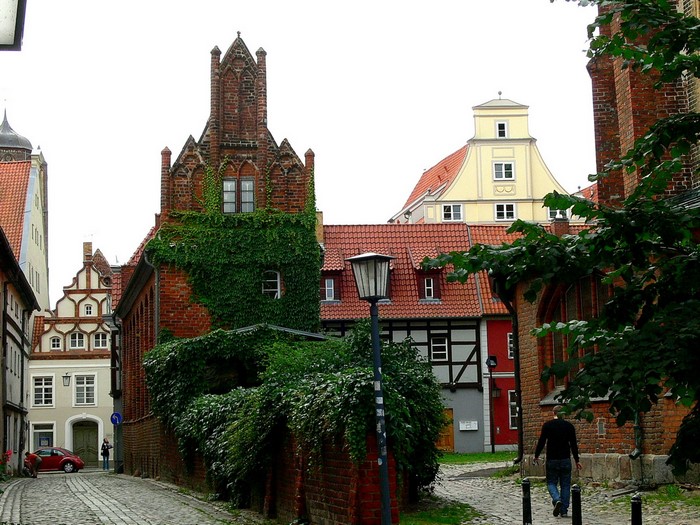 Old European Street with Brick Buildings