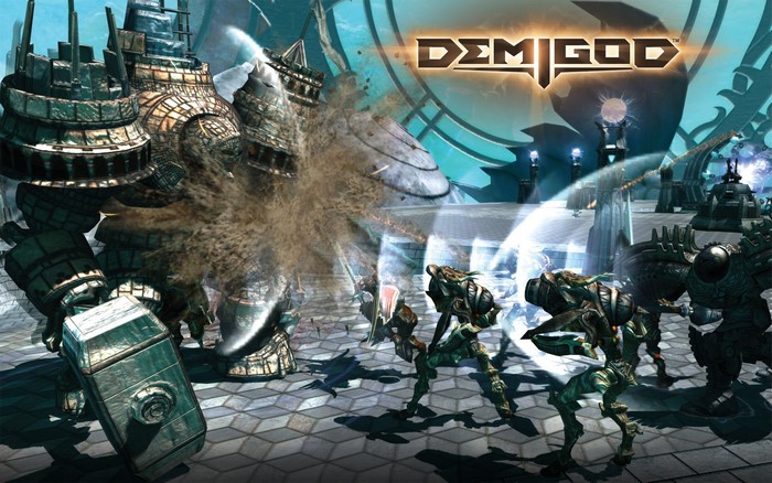 Demigod game art with giant robots fighting