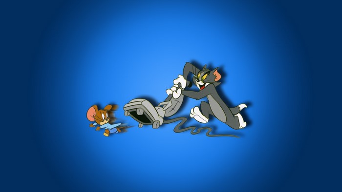 Tom and Jerry with a vacuum cleaner