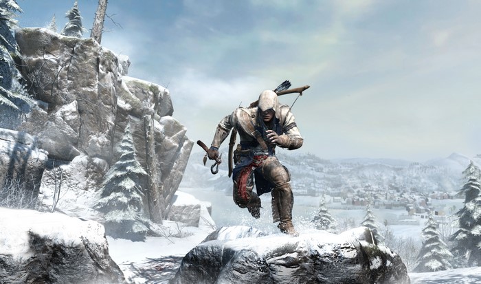 Connor from Assassin's Creed 3 in a snowy landscape