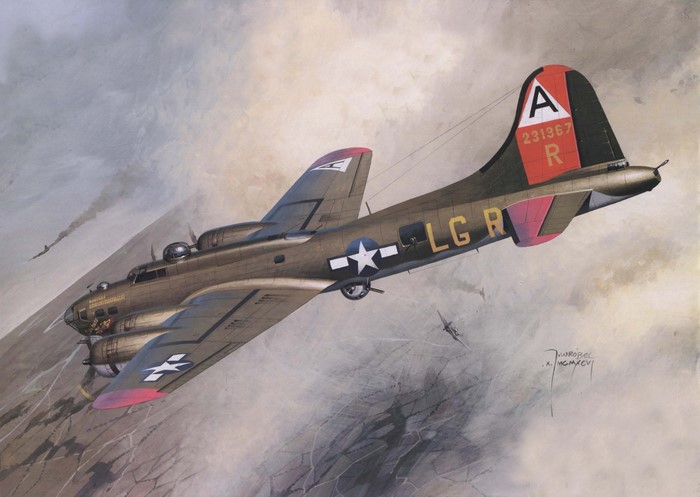 B-17G Flying Fortress in combat painting