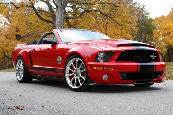 Red Ford Mustang GT 500 Convertible in Autumn