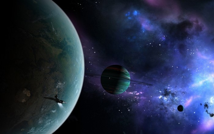 Space scene with planets and nebula