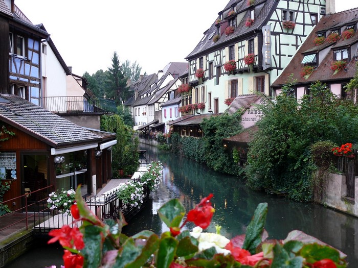 Half-timbered houses along a canal in Colmar, France