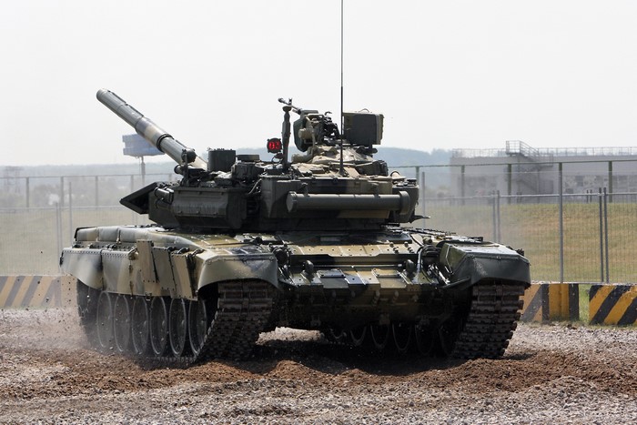 Russian T-90 tank in motion