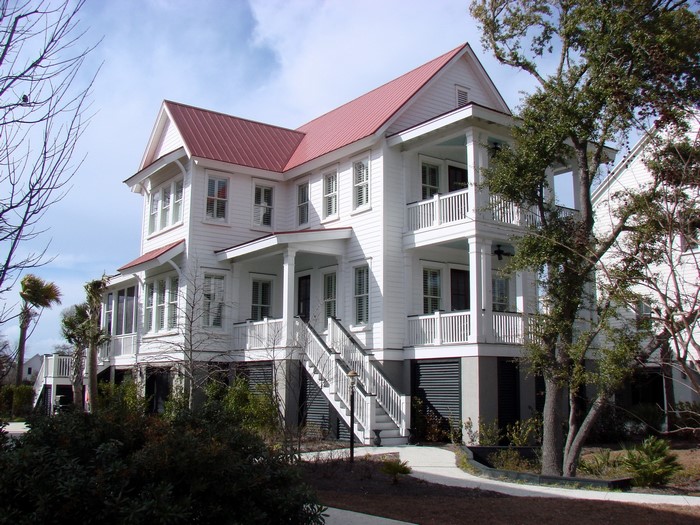 White houses with red roofs in South Carolina, USA