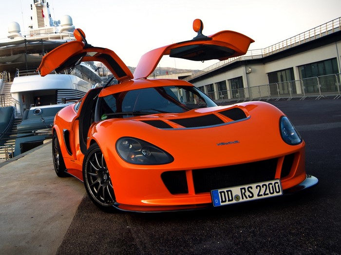 Orange Melkus RS2000 sports car with gullwing doors