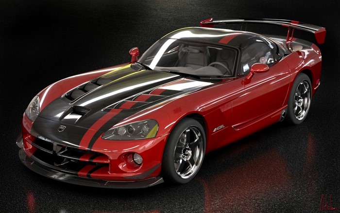 Red Dodge Viper SRT 10 with black stripes