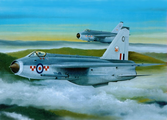 Two English Electric Lightning F.MK.3 fighter jets in flight