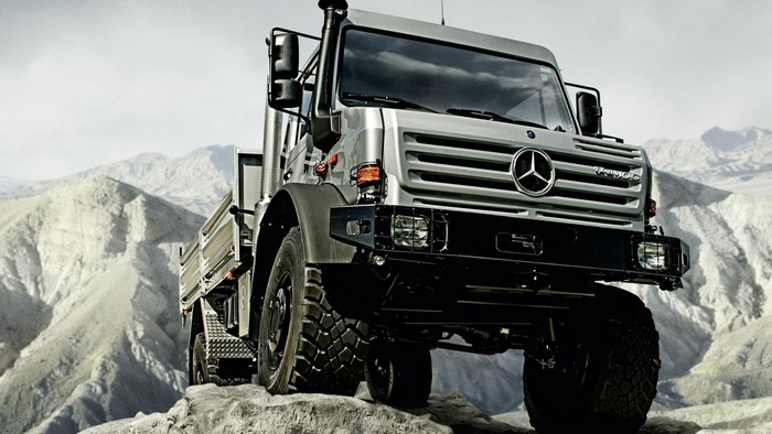 Mercedes-Benz Unimog truck on rocky terrain