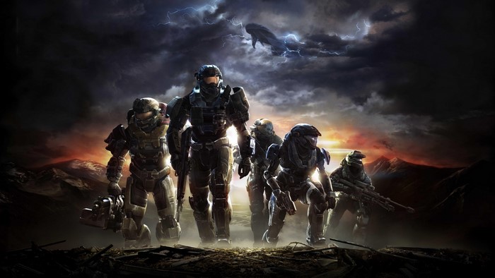 Halo characters in a stormy landscape