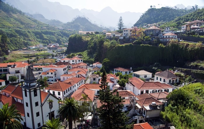 Village with red roofs in a valley in Portugal