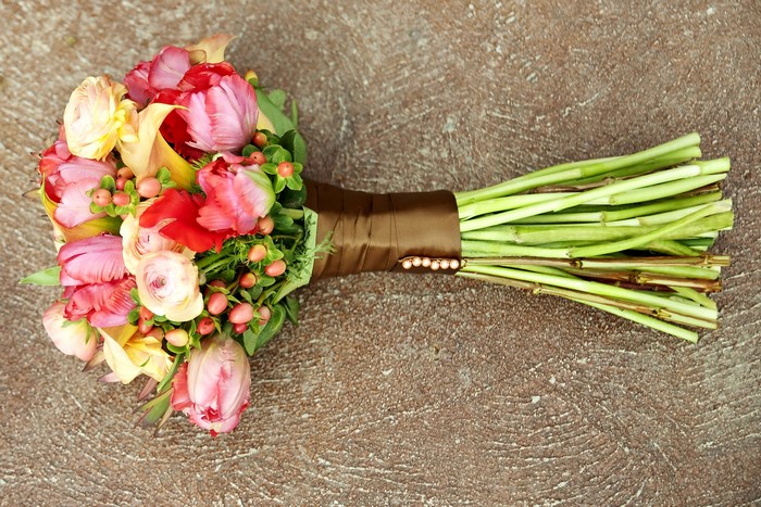 Wedding bouquet with tulips and roses